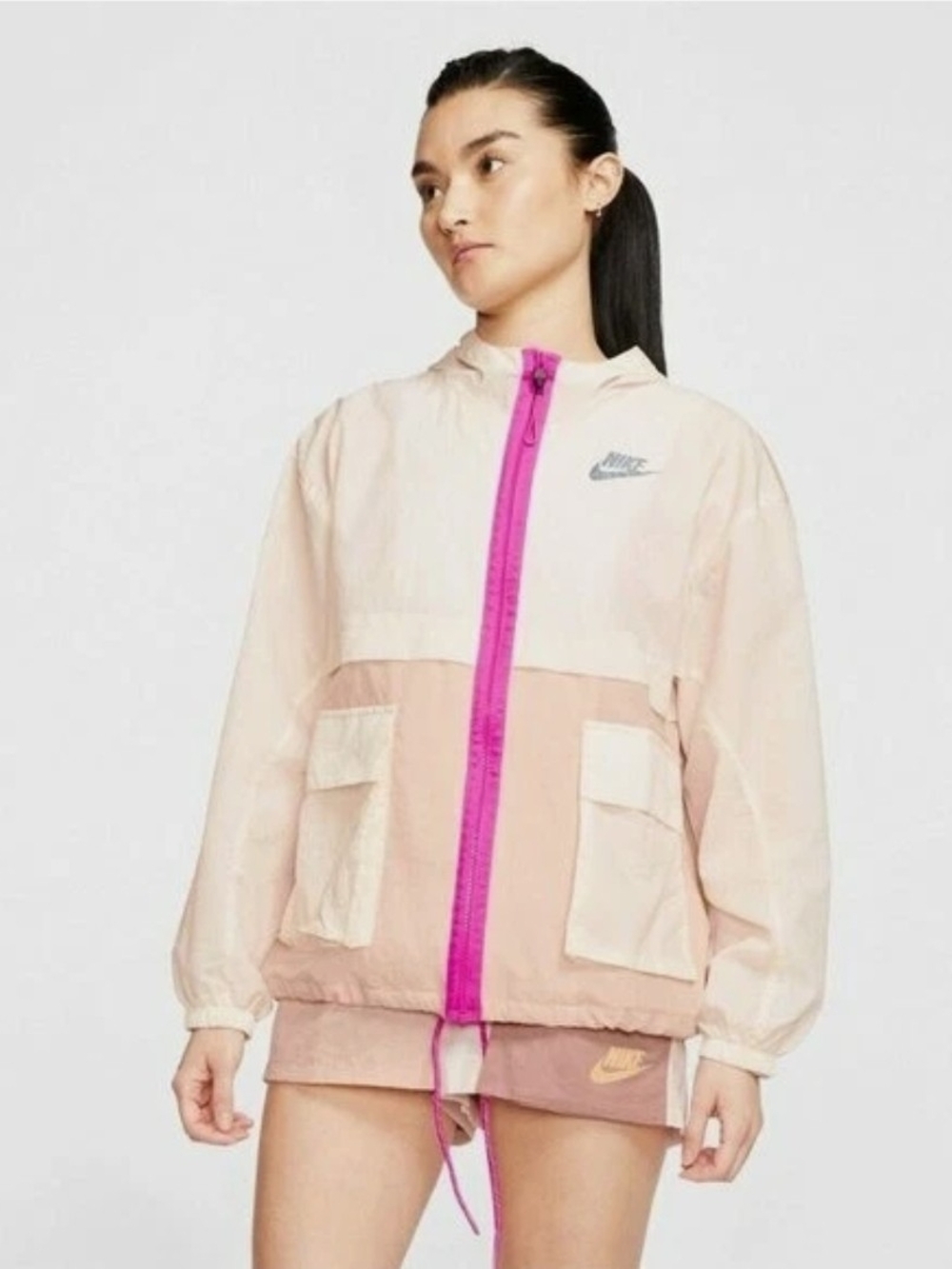 Nike Women's Pale Pink and Hot Pink Colorblock Bomber Jacket